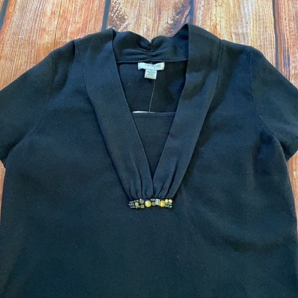 Mercer Street Studio diamanté Embellished Black short sleeve V neck top Size M